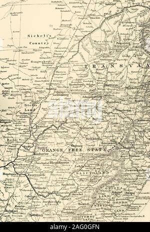 'Map della sede di guerra", 1900. Mappa del Transvaal e Orange Free membro territori contesi tra l'impero britannico, due stati Boer, Repubblica del Sudafrica (Repubblica del Transvaal) e l'Orange Free State, oltre l'impero di influenza in Sud Africa. Da "Il Sud Africa e la guerra Transvaal, Vol. III", da Luigi Creswicke. [T. C. &AMP; E. C. Jack, Edimburgo, 1900] Foto Stock