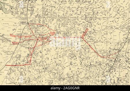 'Map che illustra i movimenti per il sollievo di Kimberley e la cattura di Bloemfontein', 1900. Il rilievo dell'Assedio di Kimberley ha avuto luogo durante la Seconda guerra boera in Cape Colony. Il più grande British divisione montato sempre montato è stato creato sotto il comando del General Maggiore John francese. Da "Il Sud Africa e la guerra Transvaal, Vol. IV", da Luigi Creswicke. [T. C. &AMP; E. C. Jack, Edimburgo, 1900] Foto Stock