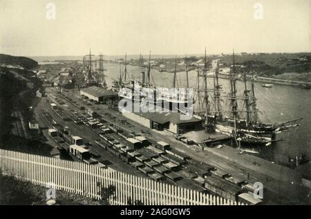 'L'Harbour, Buffalo River, East London", 1901. Zona est di Londra è servita come una porta di alimentazione al servizio quartier generale militare presso la vicina King William's Town. Da "Il Sud Africa e la guerra Transvaal, Vol. VI", da Luigi Creswicke. [T. C. &AMP; E. C. Jack, Edimburgo, 1901] Foto Stock