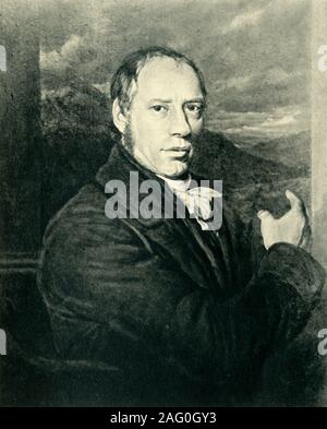 Richard Trevithick, c1816, (1945). Ritratto di ingegnere e inventore inglese Richard Trevithick (1771-1833) che ha progettato la prima locomotiva a correre su rotaie, nonché vapore carrelli su strada e fissa i motori a vapore. Dopo un dipinto del 1816. Da "British Railways", da Arthur Elton. [Collins, London, 1945] Foto Stock