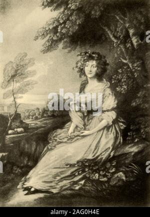 'MRS. Sheridan', c1785, (1942). Ritratto di Elizabeth Ann Sheridan (1754-1792), il cantante britannico e la seconda figlia del compositore Thomas Linley. Nel 1772 ella eloped con e sposato il drammaturgo e uomo politico Richard Brinsley Sheridan. Da "Inglese le donne", da Edith Sitwell. [Collins, London, 1942] Foto Stock