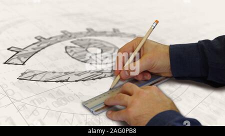 Cyber spionaggio con occhio simbolo la creazione del progetto. Concetto astratto di sorveglianza, cyber spionaggio, la pirateria e la violazione della privacy 3d'illustrazione. Drawi Foto Stock