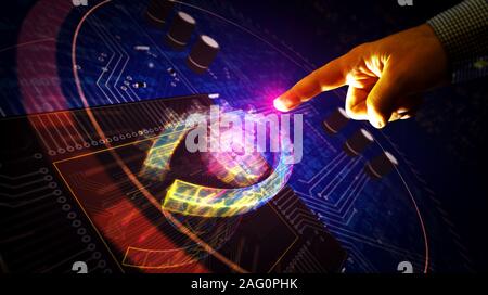 Cyber spionaggio con occhio futuristico di simbolo 3D rendering illustrazione. Abstract concetto digitale di sorveglianza, cyber spionaggio, la pirateria e la violazione di un pr Foto Stock