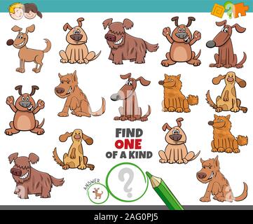 Cartoon illustrazione di trovare un tipo di immagine gioco educativo divertente con cani e cuccioli caratteri di origine animale Illustrazione Vettoriale