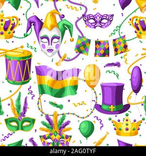 Mardi Gras party seamless pattern. Illustrazione Vettoriale