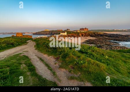 Towan promontorio in North Cornwall a Newquay Fistral Beach, England, Regno Unito, Gran Bretagna Foto Stock