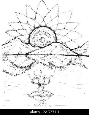 Illustrazione di una faccia meditativa con una luna ornamentali dello sfondo. Illustrazione Vettoriale