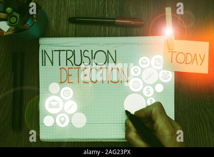 Testo della scrittura di rilevamento delle intrusioni. Foto concettuale controlla una rete o sistemi per attività dannose Foto Stock