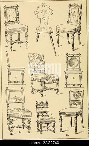 . Manuale di ornamento; una grammatica di arte, industriale e progettazione architettonica in tutte le sue filiali, per pratica nonché utilizzare teorica. n, legno, XVI secolo (Lart pour tous). 4. Olandese, imbottiti in pelle, (Crispin van den Passe, 1642).5-6. Tedesco, decorata con pietre. Renascence, museo, Dresda.7-8. Tedesco, xvii secolo (Gewerbehalle). 9. Tedesco, del XVII secolo, germanisches Museum di Norimberga. La piastra 243. Il CnAm. 1. Moderno, Inn-sedia, da Dir. Kachel, (Gewerbehalle). 2-3. Moderno, la canna da zucchero, (Gewerbehalle). 4-7. Moderno, (Gewerbehalle). 8. Renascence, (Raguenet). 9. Moderno, (Gewerbeha Foto Stock