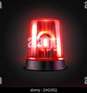 Realistico led rosso lampeggiante. Le luci rosse. Faro a luce rotante trasparente per le situazioni di emergenza. Illustrazione Vettoriale