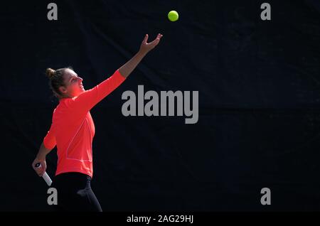 Kristyna Pliskova della Repubblica ceca giocando raddoppia al 2019 auto Volvo Open WTA Premier torneo di tennis Foto Stock