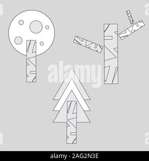 Insieme di alberi vettoriali geometrici, albero stilizzato astratto, vettore eps 10 Illustrazione Vettoriale