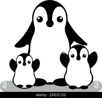 Vettore isolato logo del pinguino. Icona di animale. Illustrazione del fumetto. Segno d'inverno. In bianco e nero. Immagine grafica. Illustrazione Vettoriale