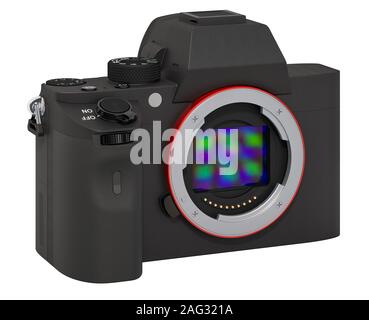 Full frame mirrorless la fotocamera digitale a obiettivo intercambiabile, il corpo. 3D rendering isolati su sfondo bianco Foto Stock