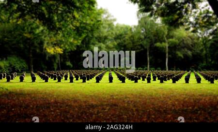 Ampio scatto di cimitero con uno sfondo sfocato durante il giorno Foto Stock