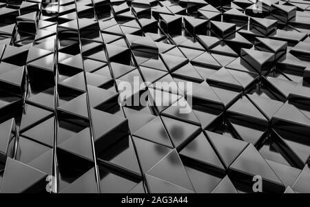 Carta da parati astratto, costituito da battenti triangoli neri su sfondo bianco 3D render illustrazione Foto Stock