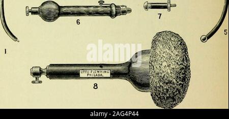 . Medical energia elettrica; un Trattato pratico sulle applicazioni di elettricità a medicina e chirurgia. (W3. w forme di elettrodi utilizzati in vari tipi di applicazioni elettriche. 1. Laringe (dott. Eustachian Strawbridges 6. Interrompere la maniglia. tubo) elettrodo. 7. Per nervi speciale. 2. Elettrodo dell'occhio. 8. Spugna di grandi dimensioni elettrodo. 3. Linguetta 9. Uterina e elettrodo rettale. 4. Orecchio 10. Elettrodo uretrale. 5. Elettricità nasale in malattie locali. 247 Fig. 8Sa. Foto Stock