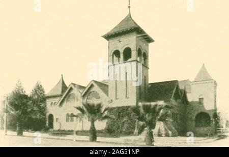 . Redlands. Un clima perfetto e i più raffinati aranceti nello stato, bellissimi parchi e belle residenze ... Episcopale Metodista chiesa. Chiesa battista Foto Stock