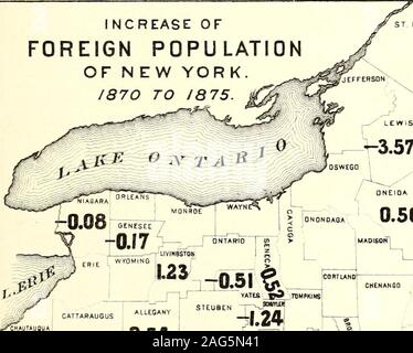 . Censimento della popolazione dello stato di New York per il 1875. Aumento della popolazione straniera di N EW YORK.1870 al 1875.  - LEWIS 1-3.57. ST LAWR ENCE Foto Stock