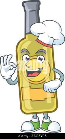 Smiley Face chef champagne flacone giallo carattere con il cappello bianco Illustrazione Vettoriale