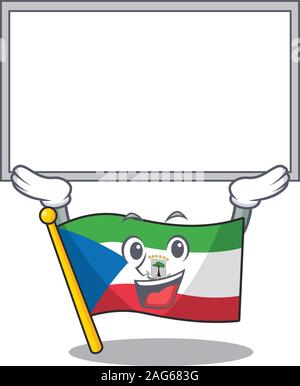 Felice personaggio dei fumetti bandiera Guinea equatoriale scorrere sollevata board Illustrazione Vettoriale