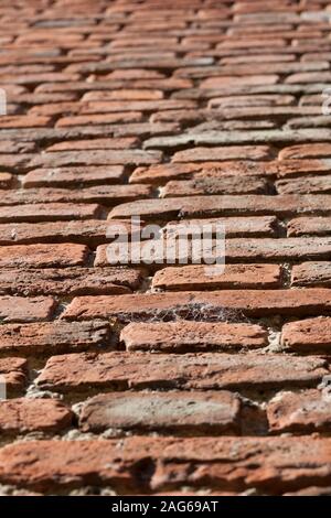 Immagine dettagliata angolata della texture inglese della parete in mattoni con un motivo Flemish Bond Foto Stock