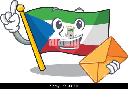 Faccia felice bandiera Guinea equatoriale mascotte di scorrimento design con busta Illustrazione Vettoriale
