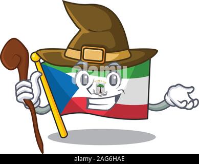Felice strega bandiera Guinea equatoriale scorrere cartoon character design Illustrazione Vettoriale
