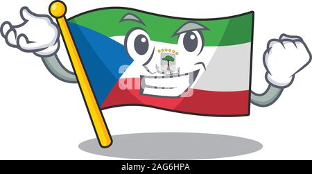 Felice successo fiducioso bandiera Guinea equatoriale scorrere cartoon stile carattere Illustrazione Vettoriale