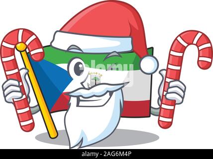 Felice bandiera Guinea equatoriale scorrere personaggio dei fumetti a Santa con la caramella Illustrazione Vettoriale