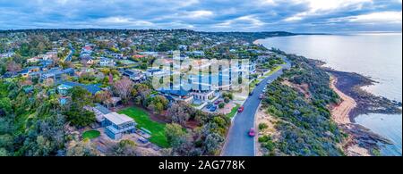 Panorama dell'antenna delle residenze di lusso a Mount Eliza, Victoria, Australia Foto Stock