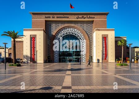 Marrakech, Marocco - Stazione ferroviaria Edificio Foto Stock