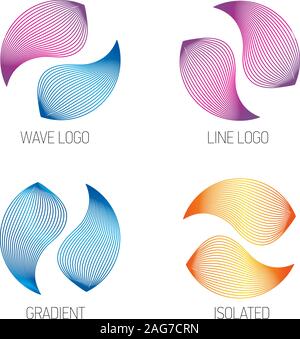 Vettore isolato loghi set. Il logo wave. Loghi astratta. Lineart design di stile moderno. Illustrazione Vettoriale