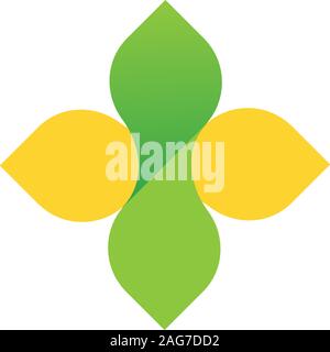 Segno del vettore della croce, logo giallo e verde gradiente. Stilizzata una organizzazione senza scopo di lucro o per il commercio di droghe. Prodotto ecologico. Esso Illustrazione Vettoriale