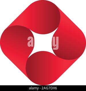 Abstract vettore isolato rosso logo. Icona di forma design segno a spirale. Stella Rossa. Square, forma geometrica. Illustrazione Vettoriale