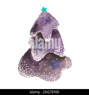 Insieme di alberi di Natale per il nuovo anno. Acquerello dipart rami di conifere, alberi di Natale, di alberi di pino su uno sfondo bianco. Aghi, rami, Foto Stock