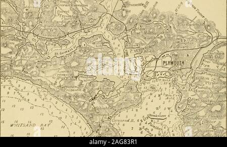 . La terra e i suoi abitanti ... est, ma il western sorge intobold scogliere della vecchia arenaria rossa e granito. È carente di porti naturali,e scogliere di gesso si alternano a tratti di palude e fiat tratti di argilla butimmediately ; a ovest di Selsey Bill la sicura rada di Spithead outbetween apre la terraferma e l'Isola di Wight, comunicante con la spaciousharbor di Portsmouth e ben riparato estuario che conduce fino a Southampton. 14 le isole britanniche. Più a ovest ancora, tra le numerose baie che trattino le coste di Cornovaglia Devonand, il luogo belo Foto Stock