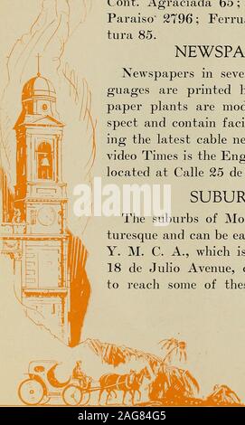 . Porti del mondo. Libro Guida. M O N T E V DEO. Cont. Agraciada 65; Ferrari Ernesto,Paraiso 2796; Ferrua Jose, Agricul-tura 85. Giornali quotidiani in diverse lan-misuratori sono stampate qui. Il news-impianti di carta sono moderni in ogni re-spect e contenere strutture per procur-ing le ultime notizie via cavo. Il Monte-tempi di video è la carta in inglese. Esso islocated in Calle 25 de Agosto. Sobborghi della periferia di Montevideo sono pic-turesque e può essere facilmente visitato. Essi. M. C. A., che si trova a 968-18 de Julio Avenue, è in grado di dirvi howto raggiungere alcuni di questi luoghi carini. Di particolare Foto Stock