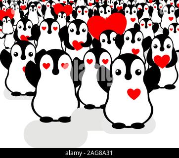 Vector penguin cuore icone. Amare la folla dei pinguini. Ventilatori in concerto. Ama e seguaci. Illustrazione Vettoriale