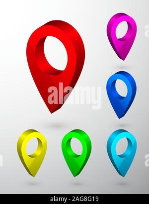 3d puntatore mappa. Simbolo del navigatore isolato su sfondo grigio. Illustrazione Vettoriale. Illustrazione Vettoriale