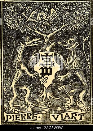 . Marques typographiques, ou Recueil des monogrammes, chiffres, enseignes, emblèmes, escogita, rébus et fleurons des libraires et imprimeurs qui ont exercé en France depuis l'introduzione de l'imprimerie en 1470 jusqu'à la fin du seizième siècle : à ces marques sont jointes celles des libraires et imprimeurs qui pendant la même période ont publié, hors de France, des livres en langue française. 1199 1200. Foto Stock