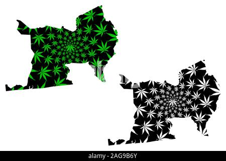 Lagunes distretto (Costa d Avorio, Repubblica di Cote dIvoire) mappa è progettato Cannabis leaf verde e nero, Lagunes mappa fatta di marijuana (marihuana,THC) Illustrazione Vettoriale