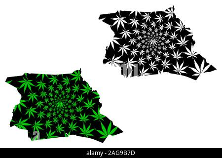 Abidjan (Costa d Avorio, Repubblica di Cote dIvoire) mappa è progettato Cannabis leaf verde e nero, Distretto autonomo di Abidjan mappa fatta di marijuana (m Illustrazione Vettoriale