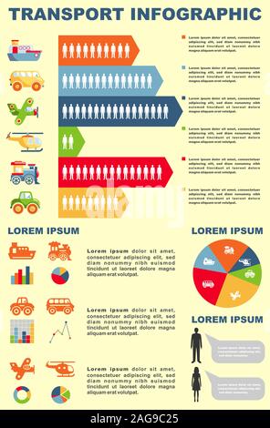 Trasporto dettagliate infographics in stile appartamento. Illustrazione Vettoriale