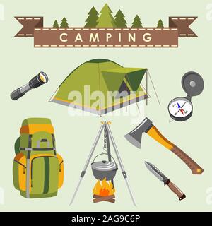 Camping impostato Illustrazione Vettoriale