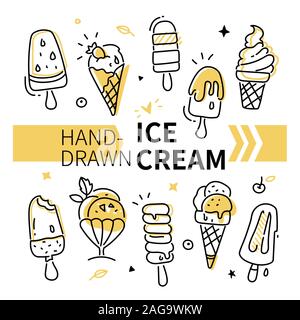 Disegnate a mano ice cream collection - set di elementi del vettore Illustrazione Vettoriale