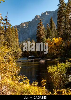 Lago e alberi di giallo in Yosemite Park Foto Stock