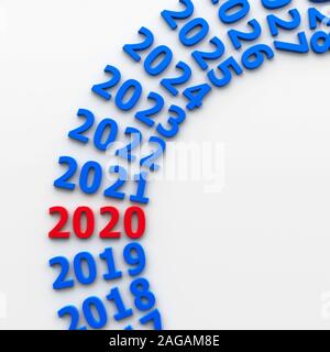 2020 futuro nel cerchio rappresenta il nuovo anno 2020, tridimensionale, rendering 3D illustrazione Foto Stock