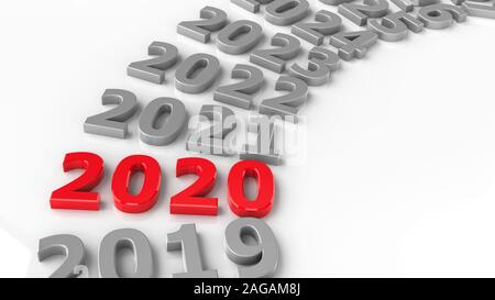 2020 futuro nel cerchio rappresenta il nuovo anno 2020, tridimensionale, rendering 3D illustrazione Foto Stock