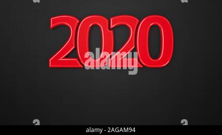 Red 2020 simbolo su sfondo nero, rappresenta il nuovo anno 2020, tridimensionale, rendering 3D illustrazione Foto Stock